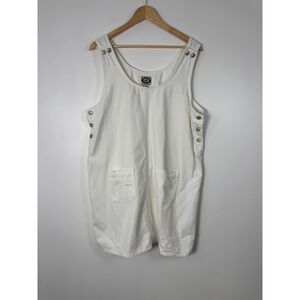 Vintage 90s No Excuses Womens XL Pinafore Dress White Cotton Denim Side Button